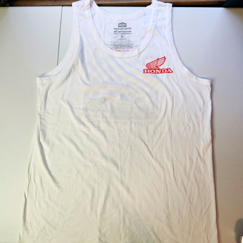 Honda Racing Checkered Flag Logo Graphic Print White Tank Top Mens L